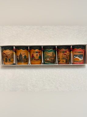 Hand-Painted Leather-Sleeved Souvenir Shot Glass Set of 6